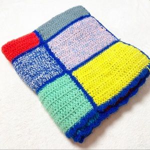 Vintage Hand Crochet Knit Patchwork Blanket
